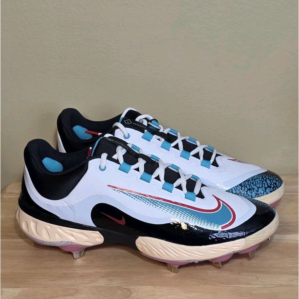 Nike RBI x Alpha Huarache Elite 4 Low White Teal MCS Cleats FZ7345-103 Mens 12.5